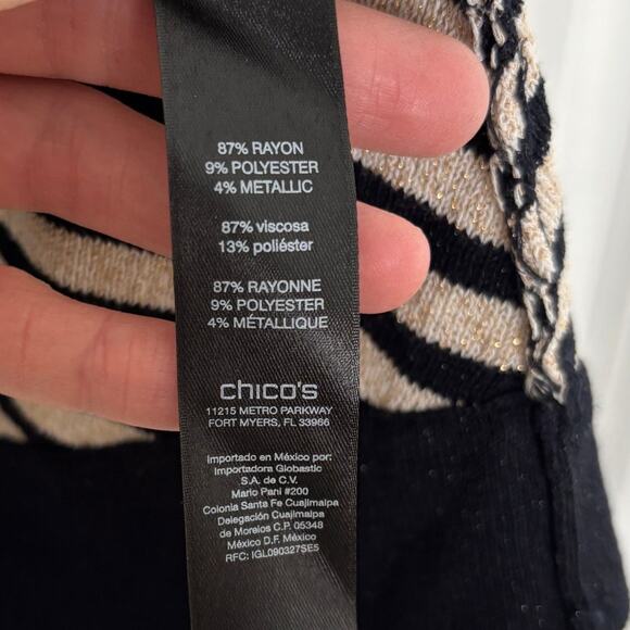 Chico's Travelers Open Cardigan Wrap Metallic Gold and black stripes size 1/Med - Picture 6 of 7